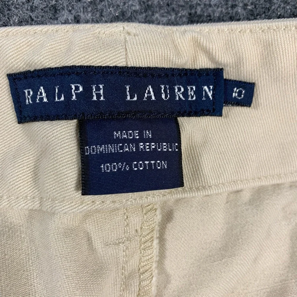 VTG Ralph Lauren Shorts Womens 10 Beige Bermuda Cotton Button Fly Khaki Casual